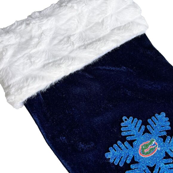 Florida Gators Christmas Stocking Velvety Blue Orange White Snowflakes UF Sports - Picture 9 of 12